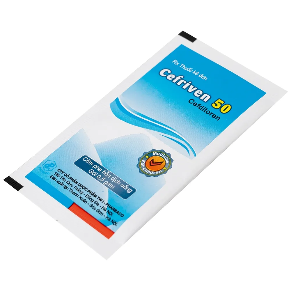 Hình ảnh Cốm pha hỗn dịch uống Cefriven 50 điều trị nhiễm khuẩn đường hô hấp, nhiễm khuẩn da, viêm họng, viêm amidan (21 gói x 0.5g)