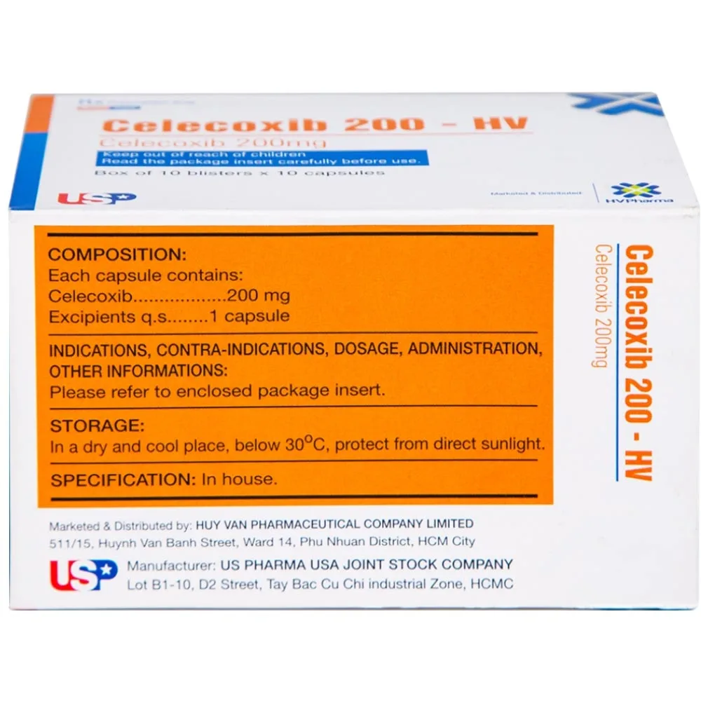 Hình ảnh Thuốc Celecoxib 200 - HV USP điều trị thoái hóa khớp, viêm khớp dạng thấp (10 vỉ x 10 viên)