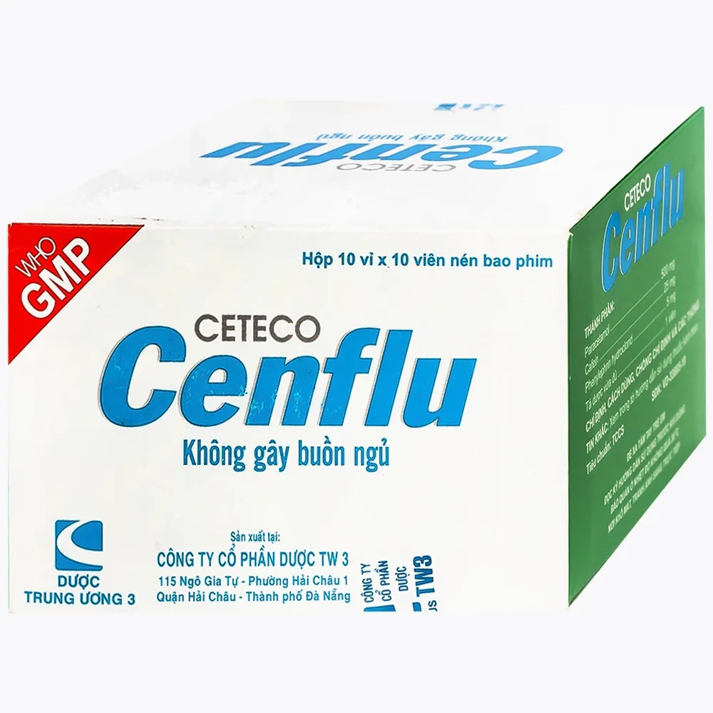 Hình ảnh Thuốc Ceteco Cenflu TW3 không gây buồn ngủ, giảm cơn đau do viêm xoang (10 vỉ x 10 viên)