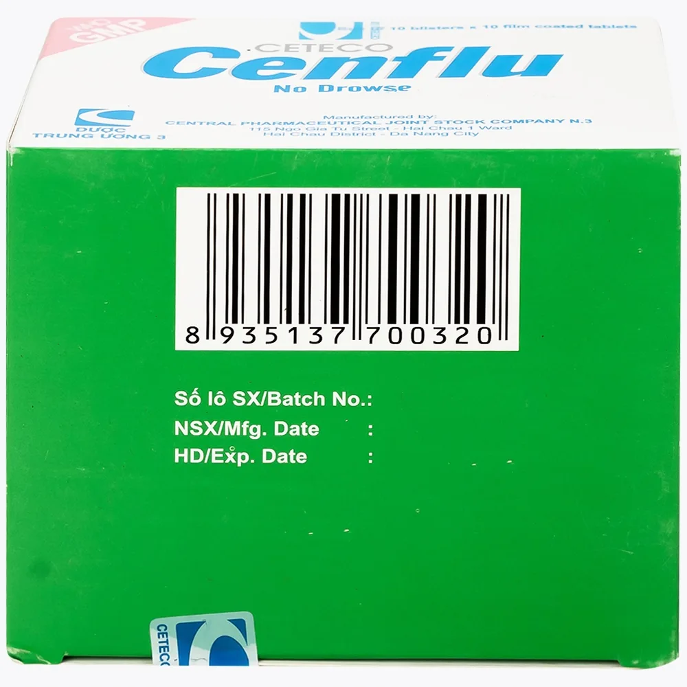 Hình ảnh Thuốc Ceteco Cenflu TW3 không gây buồn ngủ, giảm cơn đau do viêm xoang (10 vỉ x 10 viên)