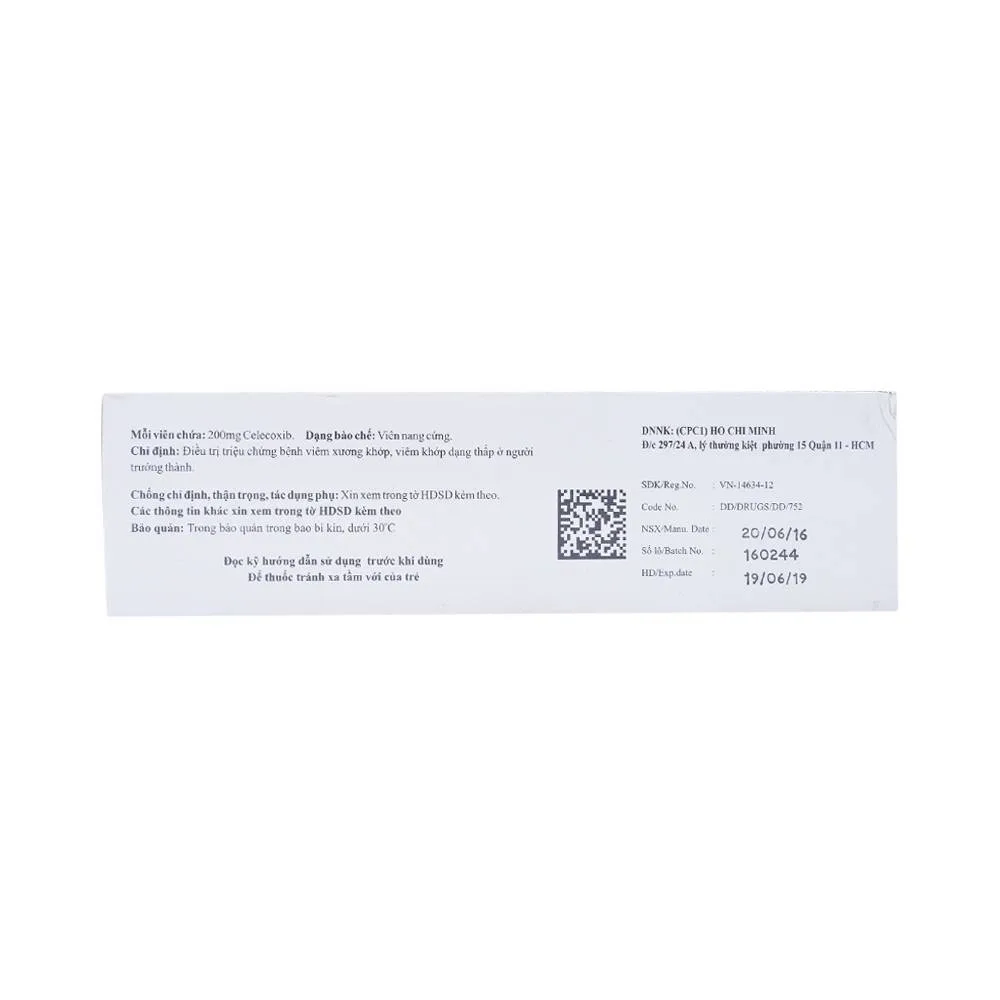 Hình ảnh Thuốc Cenoxib-200 Celogen Pharma điều trị thoái hóa khớp, viêm khớp dạng thấp (4 vỉ x 10 viên)