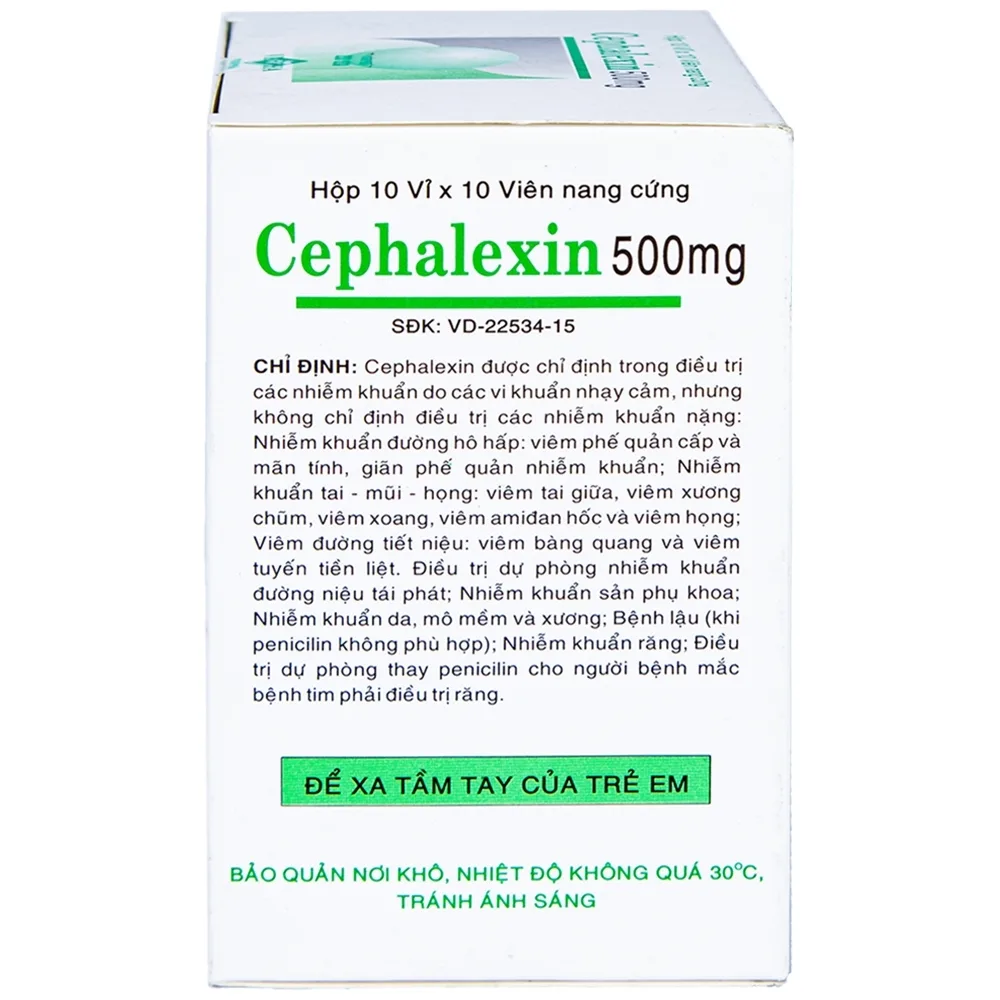 Hình ảnh Thuốc Cephalexin 500mg Vidipha điều trị nhiễm khuẩn (10 vỉ x 10 viên)