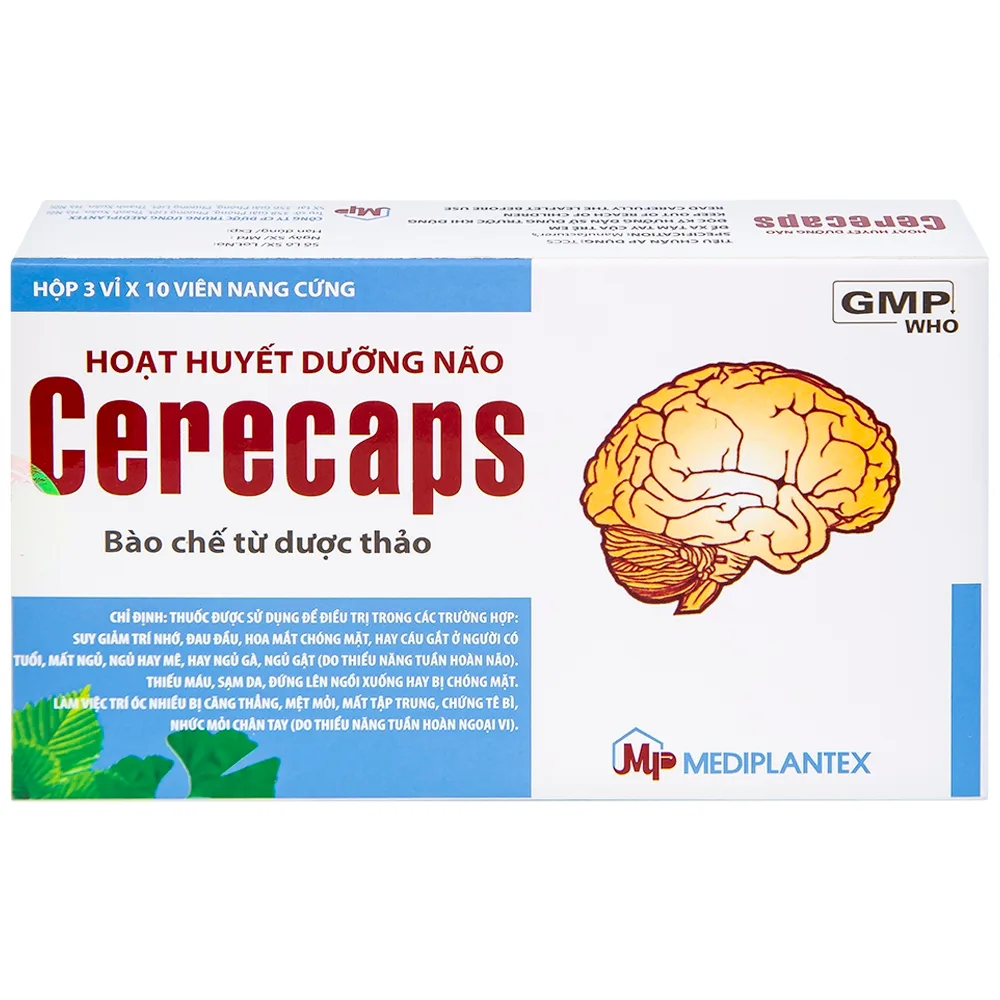 Hình ảnh Hoạt huyết dưỡng não Cerecaps Mediplantex điều trị suy giảm trí nhớ, đau đầu (3 vỉ x 10 viên)