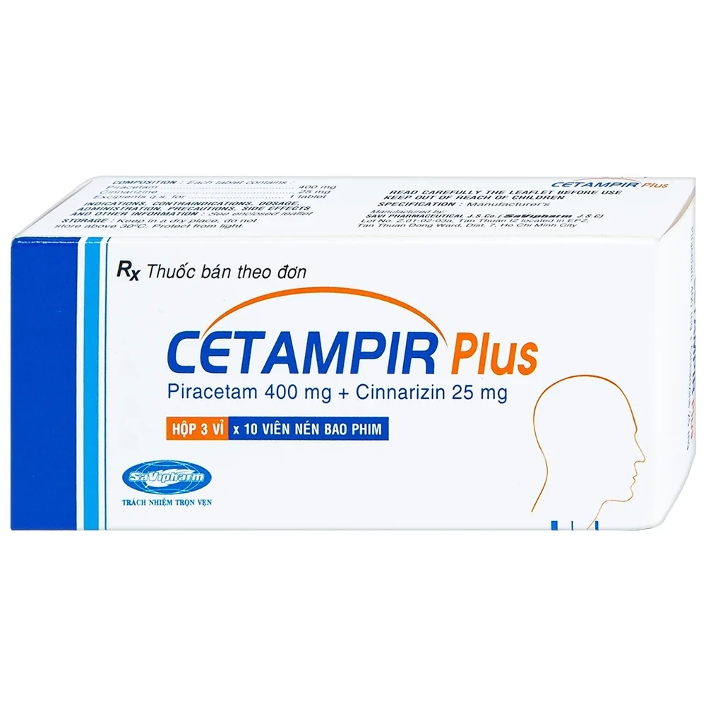 Hình ảnh Thuốc Cetampir Plus 400mg/25mg SaVipharm điều trị rối loạn thiểu năng vỏ não, động kinh, giảm trí nhớ (3 vỉ x 10 viên)
