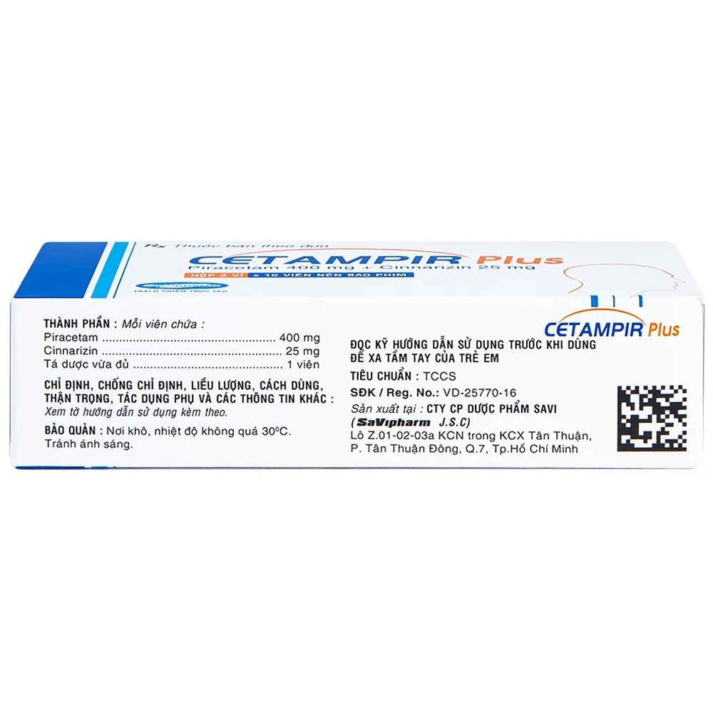 Hình ảnh Thuốc Cetampir Plus 400mg/25mg SaVipharm điều trị rối loạn thiểu năng vỏ não, động kinh, giảm trí nhớ (3 vỉ x 10 viên)