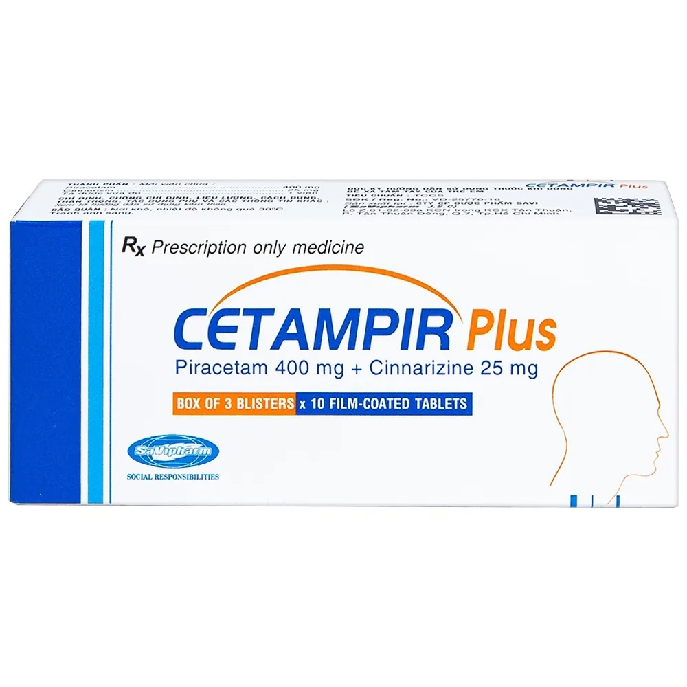 Hình ảnh Thuốc Cetampir Plus 400mg/25mg SaVipharm điều trị rối loạn thiểu năng vỏ não, động kinh, giảm trí nhớ (3 vỉ x 10 viên)