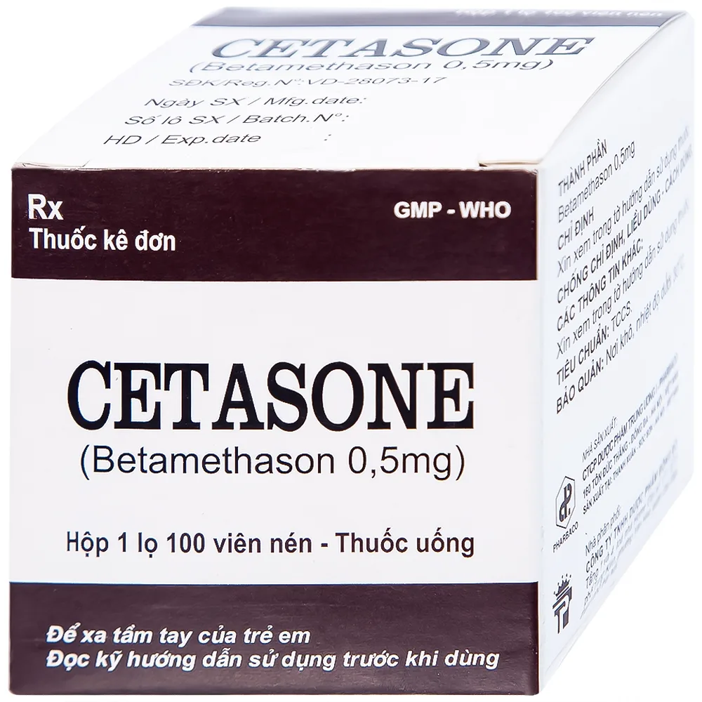Hình ảnh Thuốc Cetasone 0.5mg Pharbaco điều trị thấp khớp, bệnh hệ thống tạo keo (100 viên)