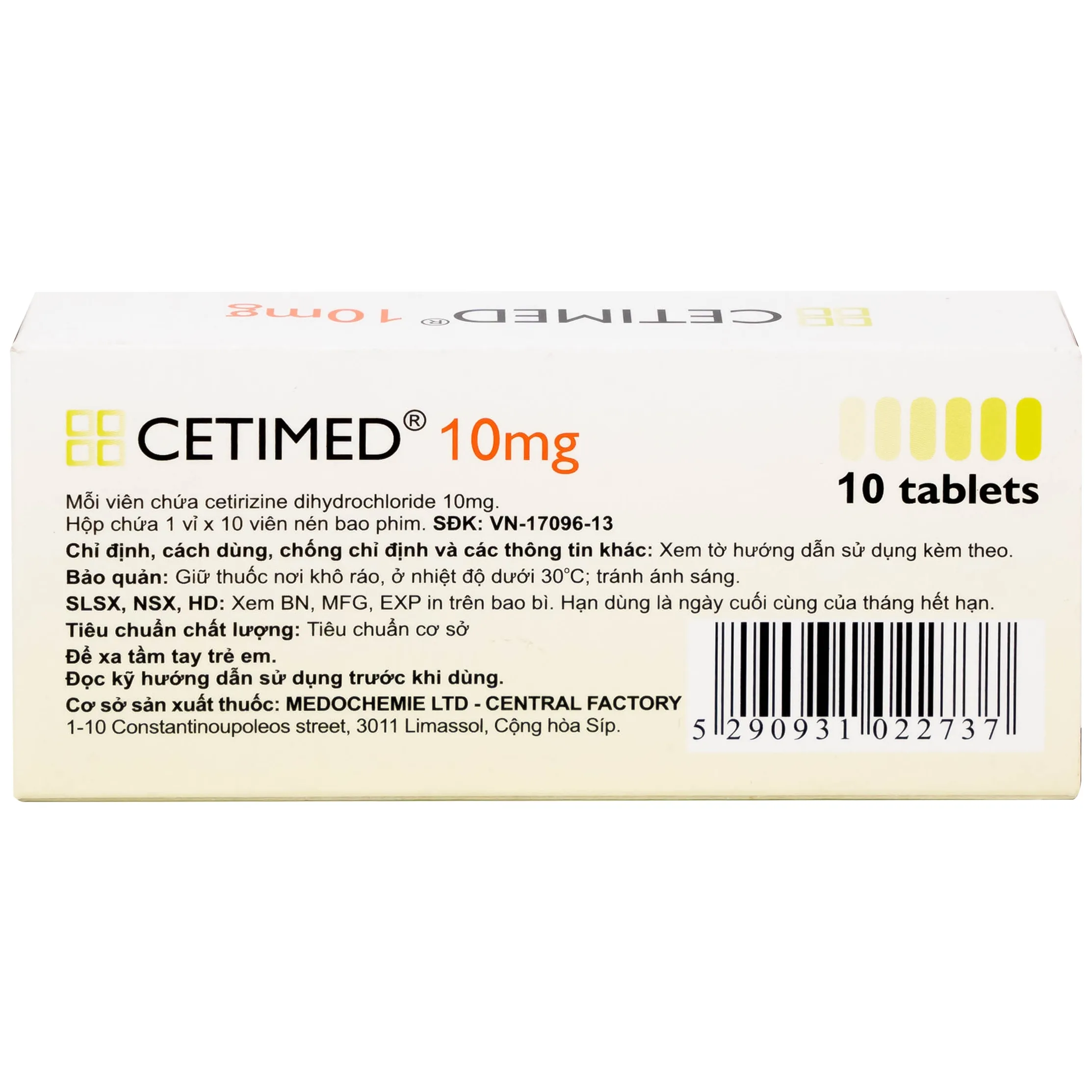 Hình ảnh Thuốc Cetimed 10mg Medochemie điều trị triệu chứng viêm mũi dị ứng (1 vỉ x 10 viên)