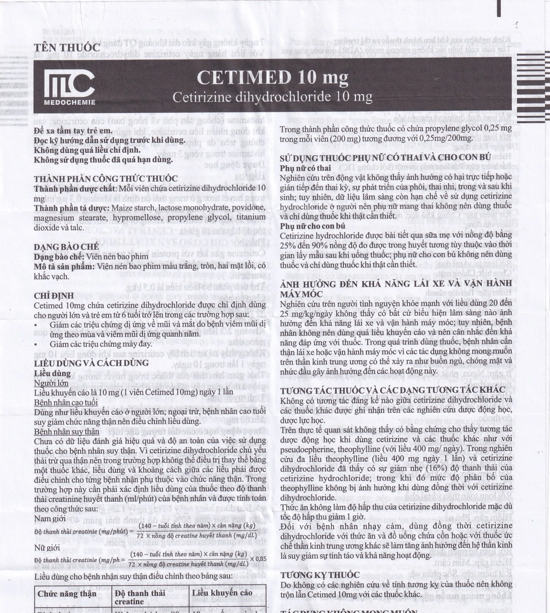 Hình ảnh Thuốc Cetimed 10mg Medochemie điều trị triệu chứng viêm mũi dị ứng (1 vỉ x 10 viên)