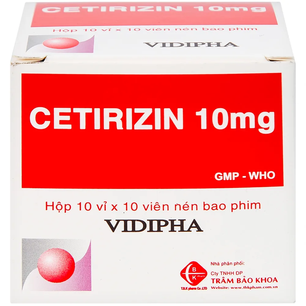 Hình ảnh Thuốc Cetirizin 10mg Vidipha điều trị triệu chứng viêm mũi dị ứng, mày đay (10 vỉ x 10 viên)