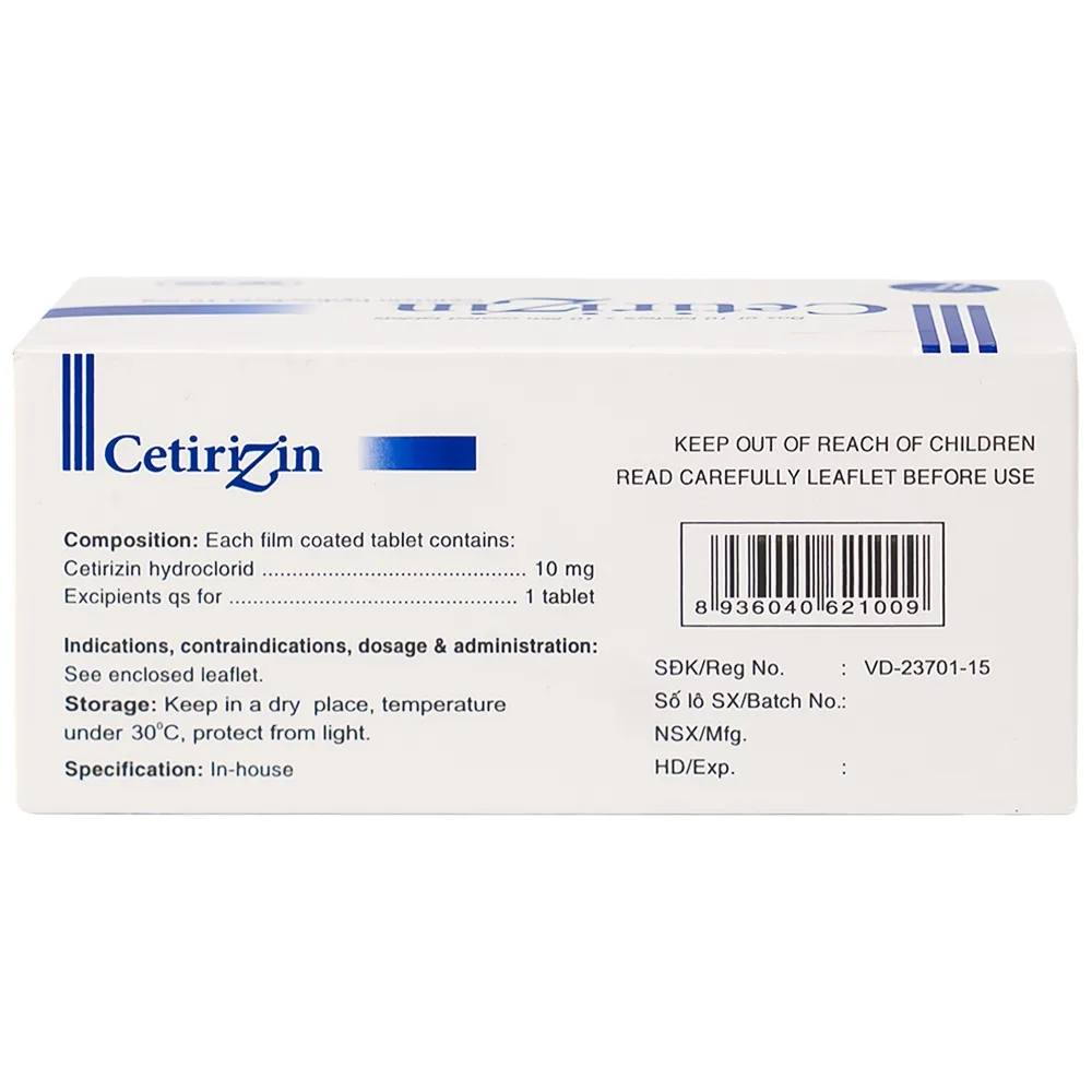 Hình ảnh Thuốc Cetirizin 10mg Trường Thọ trị ngứa ngoài da do dị ứng (10 vỉ x 10 viên)