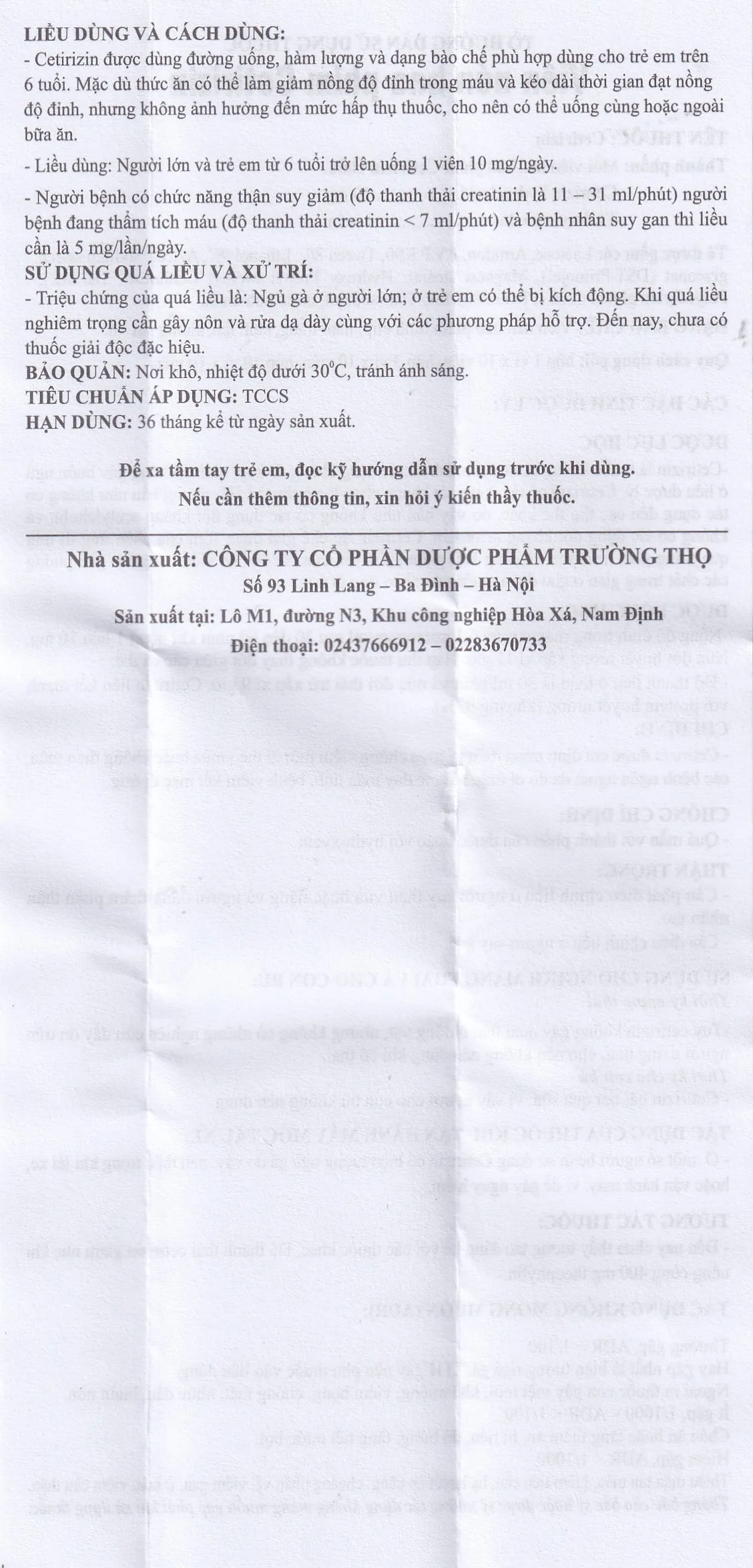 Hình ảnh Thuốc Cetirizin 10mg Trường Thọ trị ngứa ngoài da do dị ứng (10 vỉ x 10 viên)