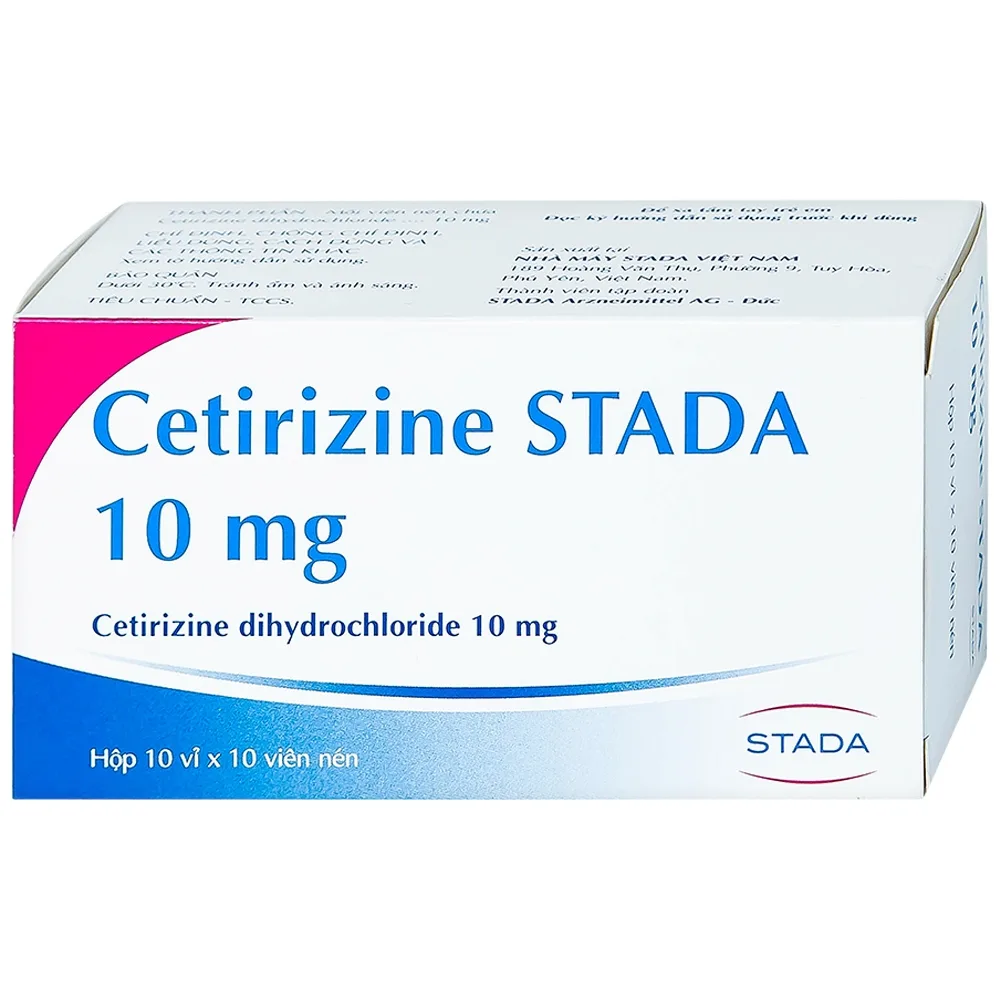Hình ảnh Thuốc Cetirizine Stada 10mg điều trị viêm mũi dị ứng, mày đay (10 vỉ x 10 viên)