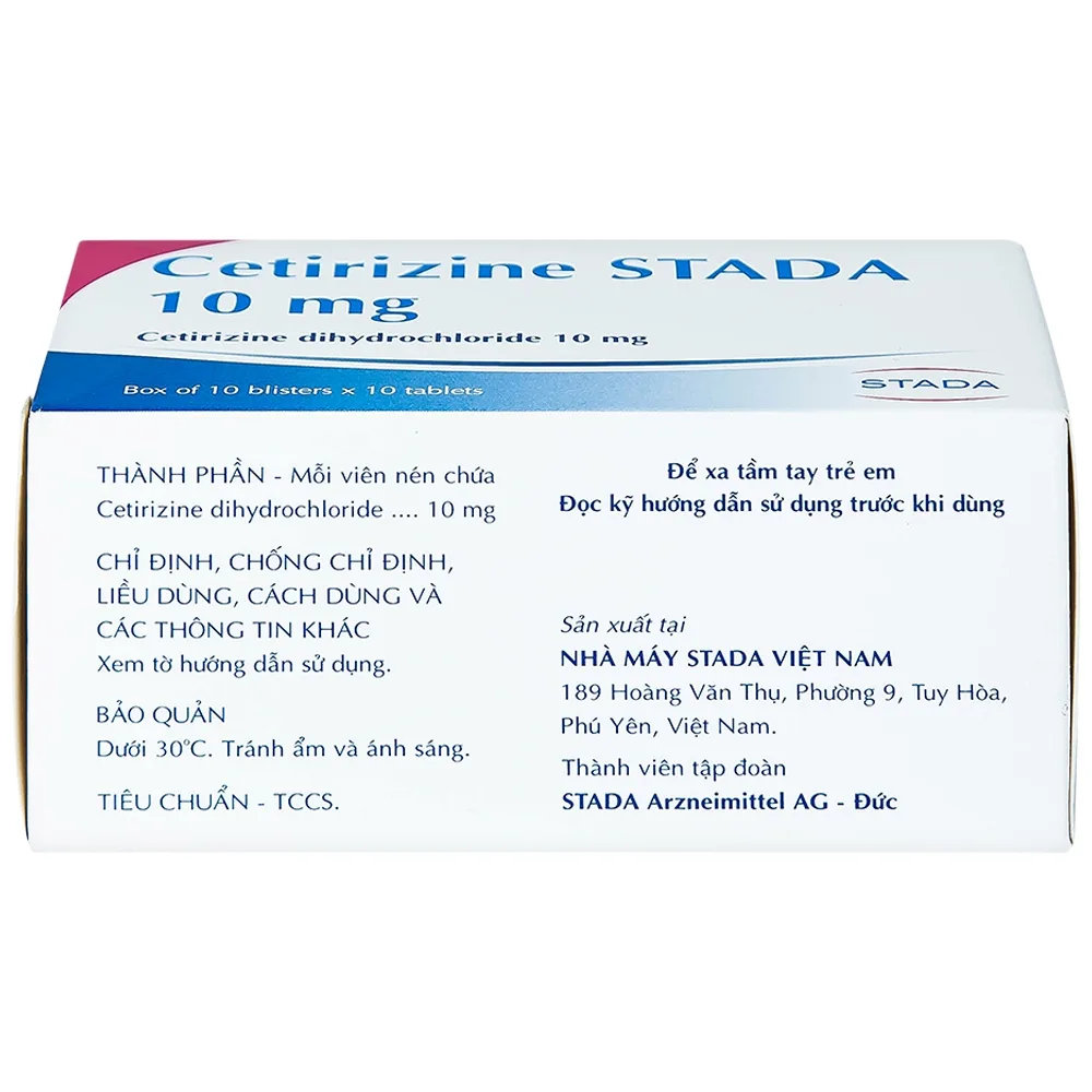 Hình ảnh Thuốc Cetirizine Stada 10mg điều trị viêm mũi dị ứng, mày đay (10 vỉ x 10 viên) 