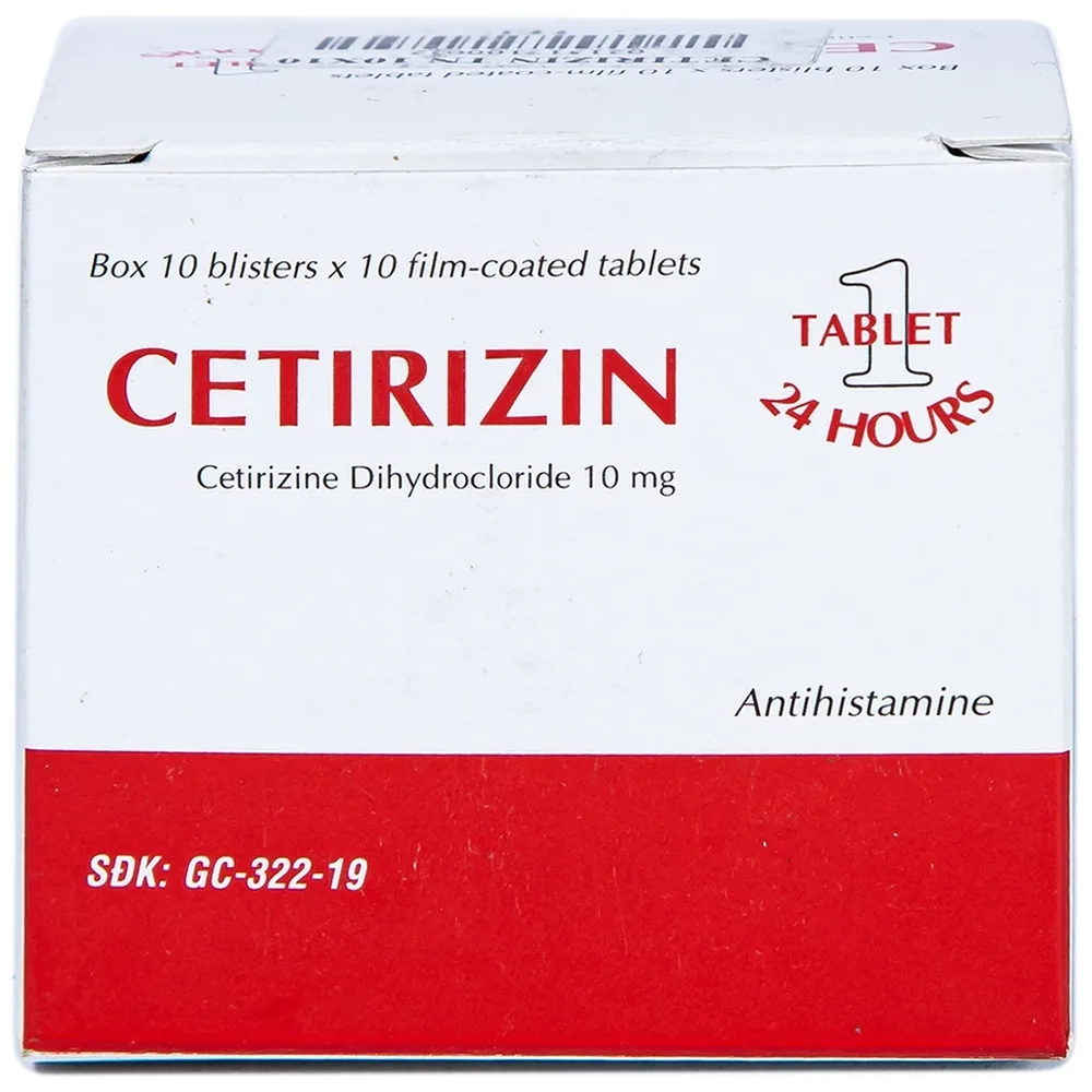 Hình ảnh Thuốc Cetirizin 10mg Thành Nam điều trị viêm mũi dị ứng, mày đay (10 vỉ x 10 viên)