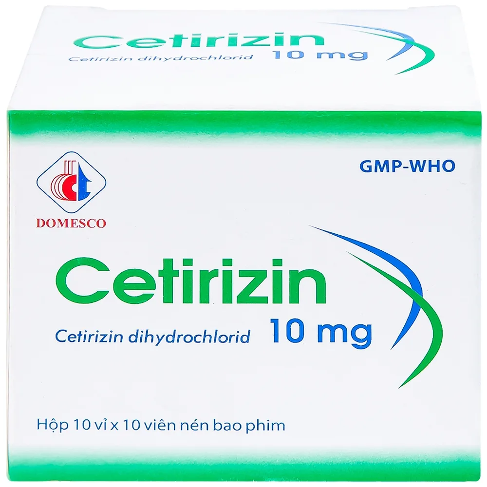 Hình ảnh Thuốc Cetirizin 10mg Domesco điều trị viêm mũi dị ứng, mày đay (10 vỉ x 10 viên)