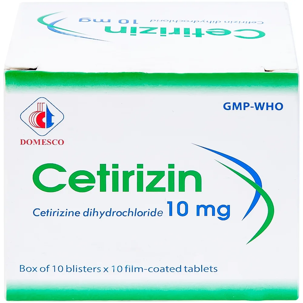 Hình ảnh Thuốc Cetirizin 10mg Domesco điều trị viêm mũi dị ứng, mày đay (10 vỉ x 10 viên)