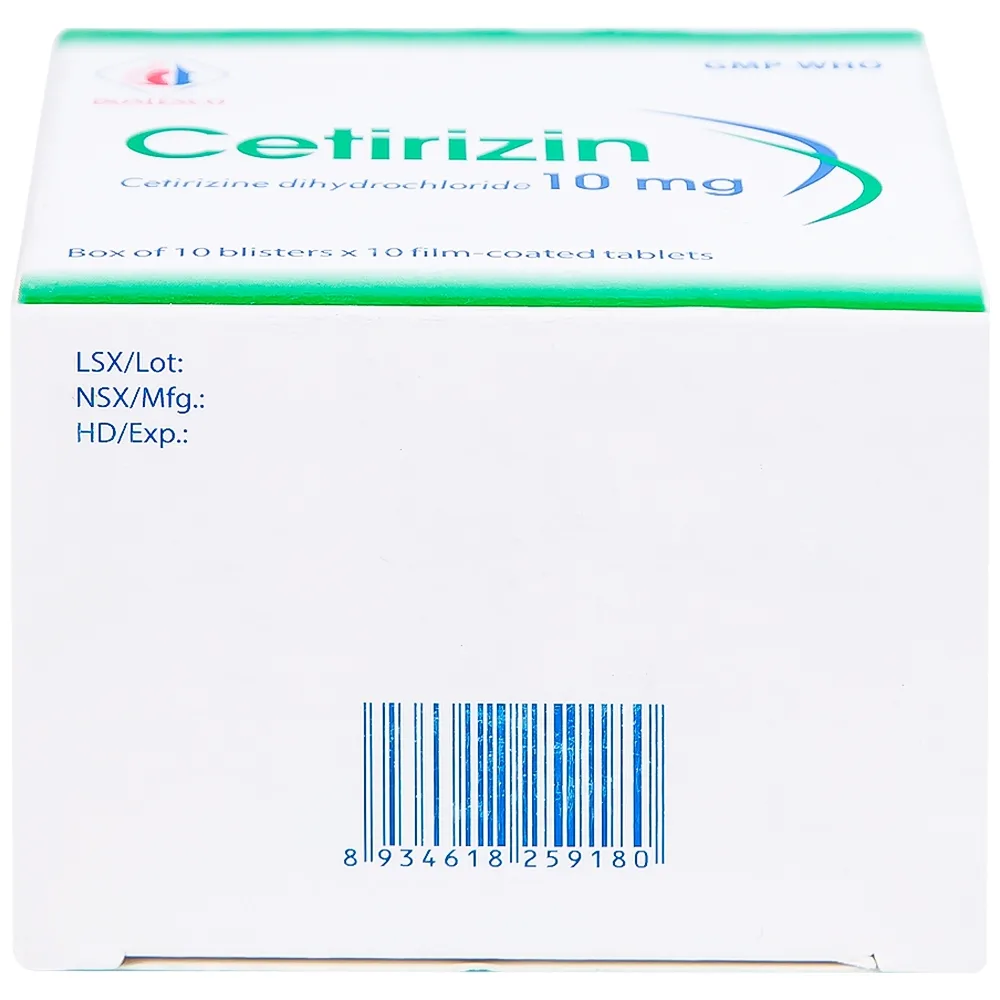 Hình ảnh Thuốc Cetirizin 10mg Domesco điều trị viêm mũi dị ứng, mày đay (10 vỉ x 10 viên)