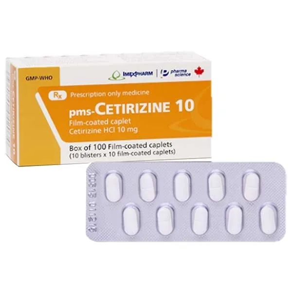 Hình ảnh Thuốc pms-Cetirizine 10 Imexpharm điều trị viêm mũi dị ứng, mày đay (10 vỉ x 10 viên)
