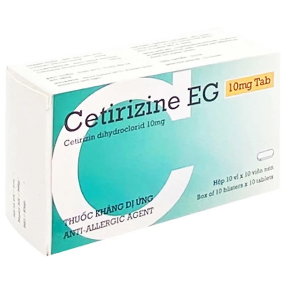Hình ảnh Thuốc Cetirizine EG 10mg Pymepharco điều trị viêm mũi dị ứng, mày đay (10 vỉ x 10 viên)
