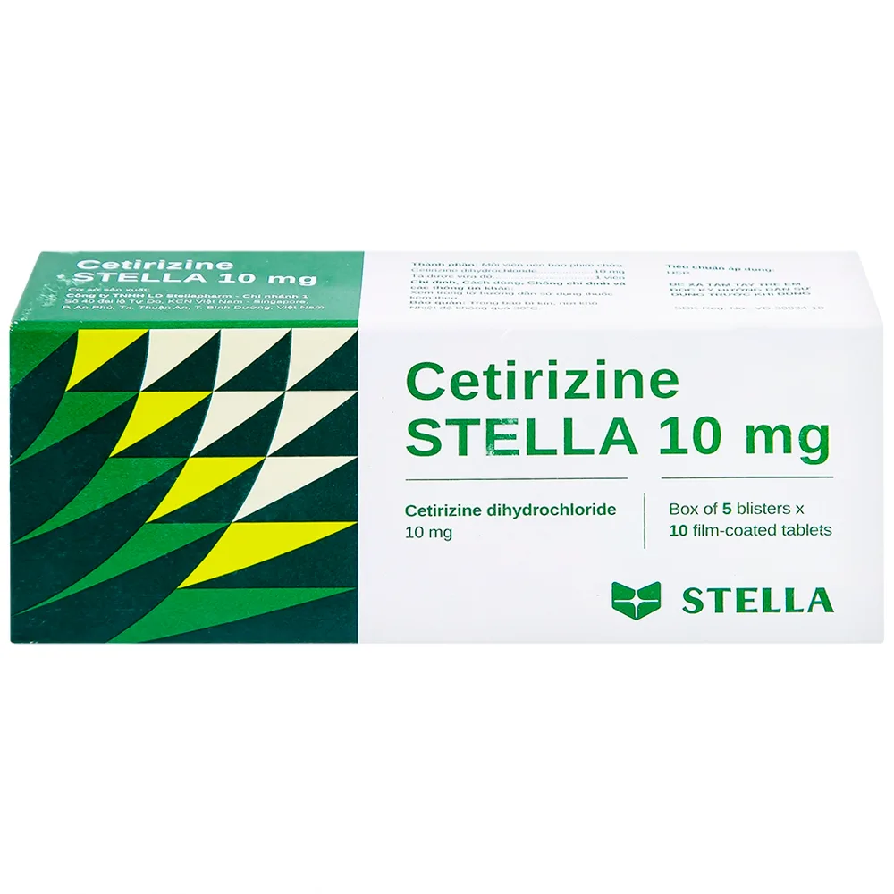 Hình ảnh Thuốc Cetirizine Stella 10mg giảm viêm mũi dị ứng, mày đay (5 vỉ x 10 viên)