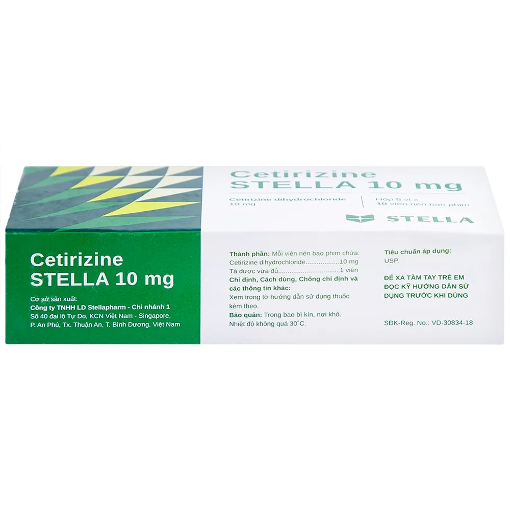 Hình ảnh Thuốc Cetirizine Stella 10mg giảm viêm mũi dị ứng, mày đay (5 vỉ x 10 viên)