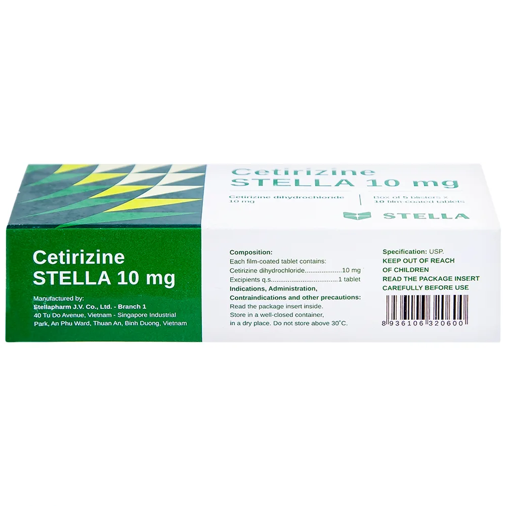 Hình ảnh Thuốc Cetirizine Stella 10mg giảm viêm mũi dị ứng, mày đay (5 vỉ x 10 viên)