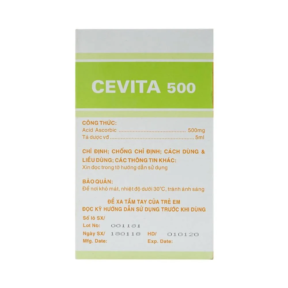 Hình ảnh Thuốc tiêm Cevita 500 F.T Pharma điều trị thiếu Vitamin C (10 vỉ x 10 ống x 5ml)