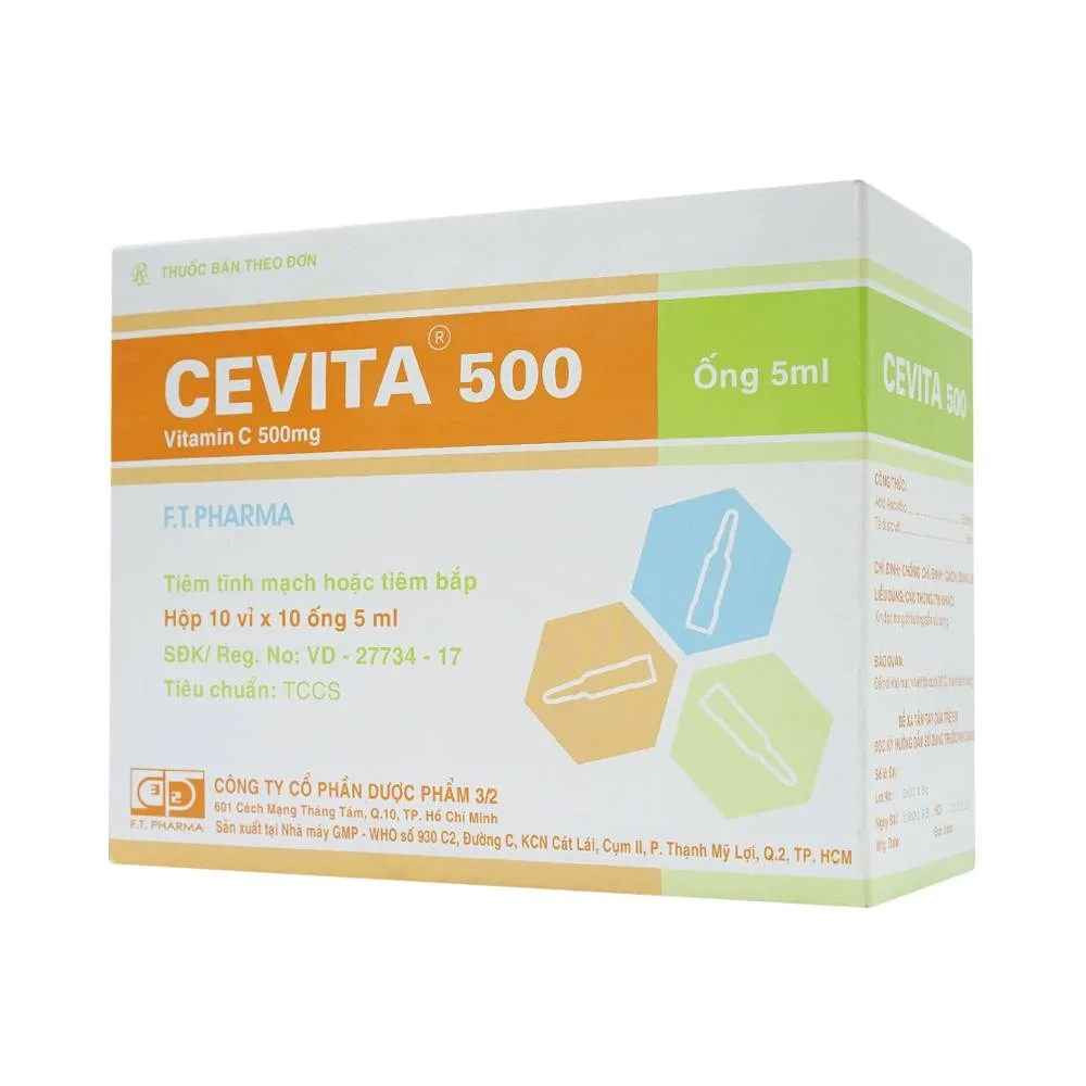 Hình ảnh Thuốc tiêm Cevita 500 F.T Pharma điều trị thiếu Vitamin C (10 vỉ x 10 ống x 5ml)