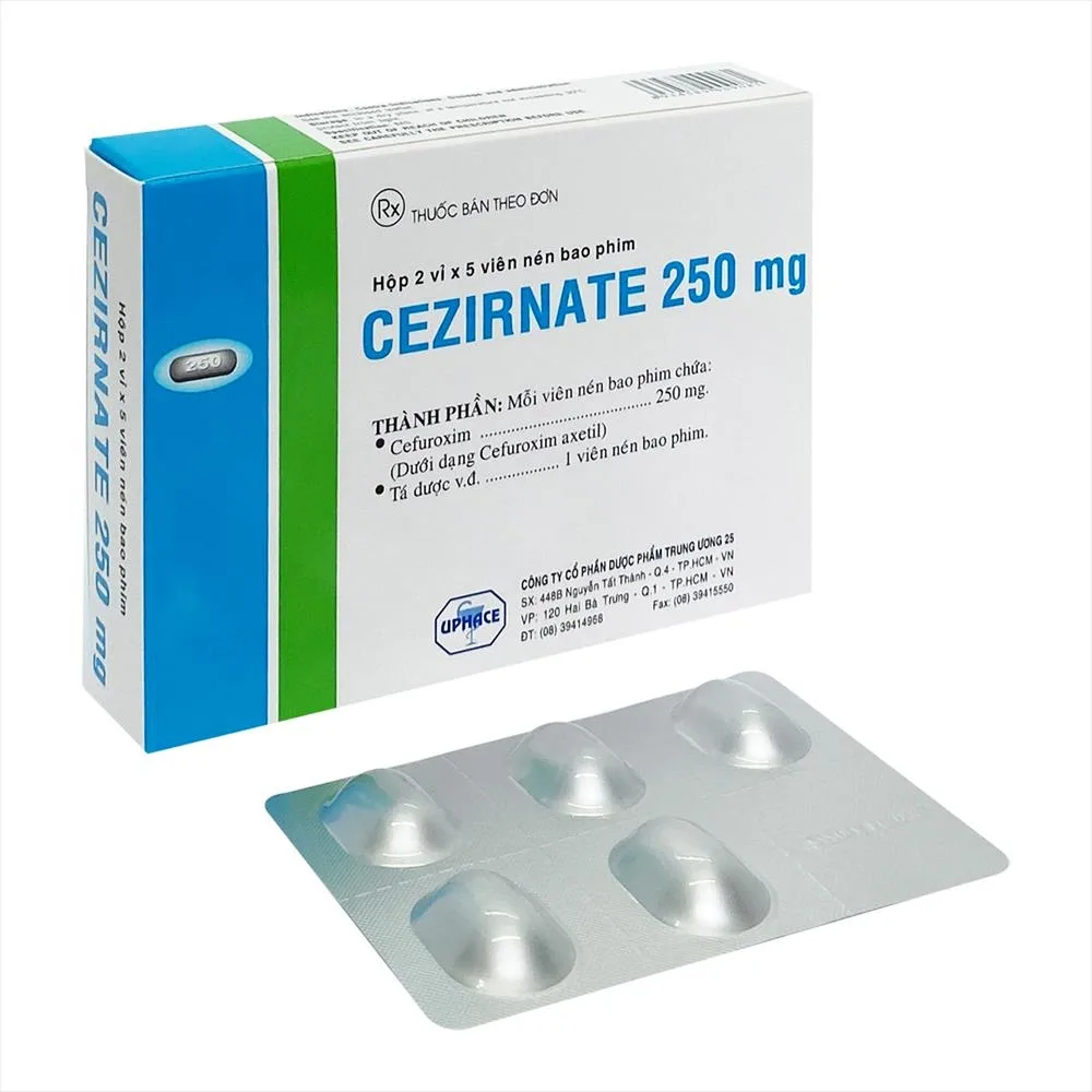 Hình ảnh Thuốc Cezirnate 250 mg Uphace điều trị nhiễm khuẩn thể nhẹ đến vừa ở đường hô hấp (2 vỉ x 5 viên)