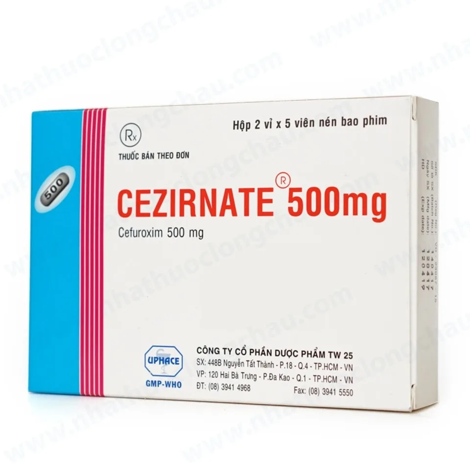 Hình ảnh Thuốc Cezirnate 500mg Uphace điều trị nhiễm khuẩn thể nhẹ đến vừa ở đường hô hấp (2 vỉ x 5 viên)