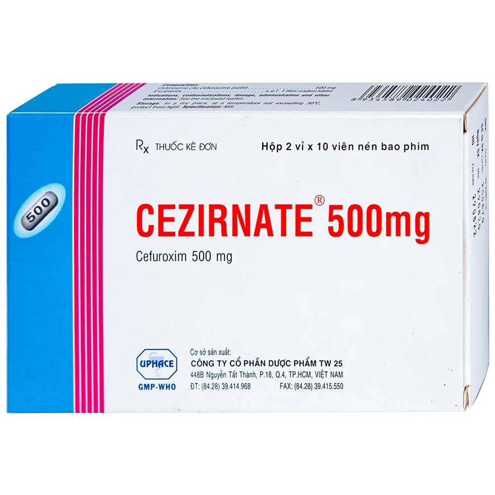 Hình ảnh Thuốc Cezirnate 500mg Uphace điều trị các bệnh do nhiễm khuẩn (2 vỉ x 10 viên)