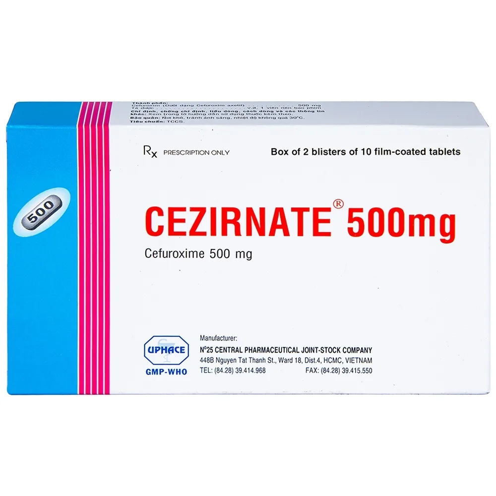 Hình ảnh Thuốc Cezirnate 500mg Uphace điều trị các bệnh do nhiễm khuẩn (2 vỉ x 10 viên)