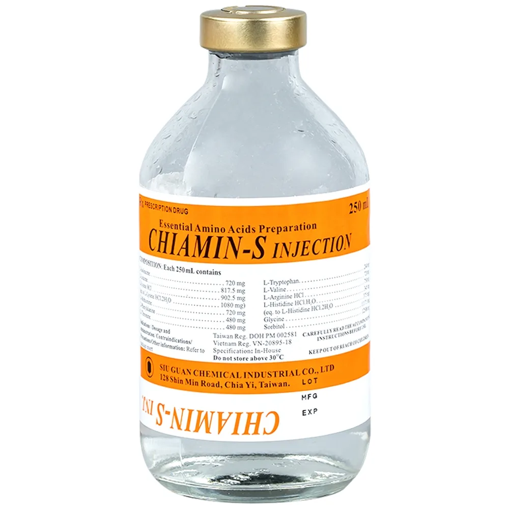Hình ảnh Dịch truyền tĩnh mạch Chiamin-S Injection Siu Guan Chem có tác dụng giảm thiểu stress, các chấn thương nặng, nhiễm trùng nặng (250ml)