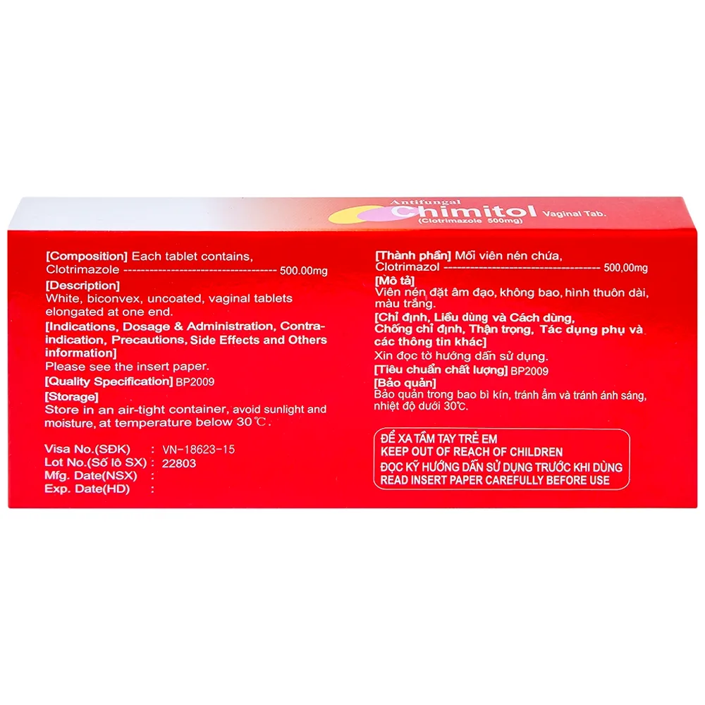 Hình ảnh Viên đặt âm đạo Chimitol Vaginal Tab Aprogen điều trị viêm âm đạo do nấm (1 vỉ x 2 viên)