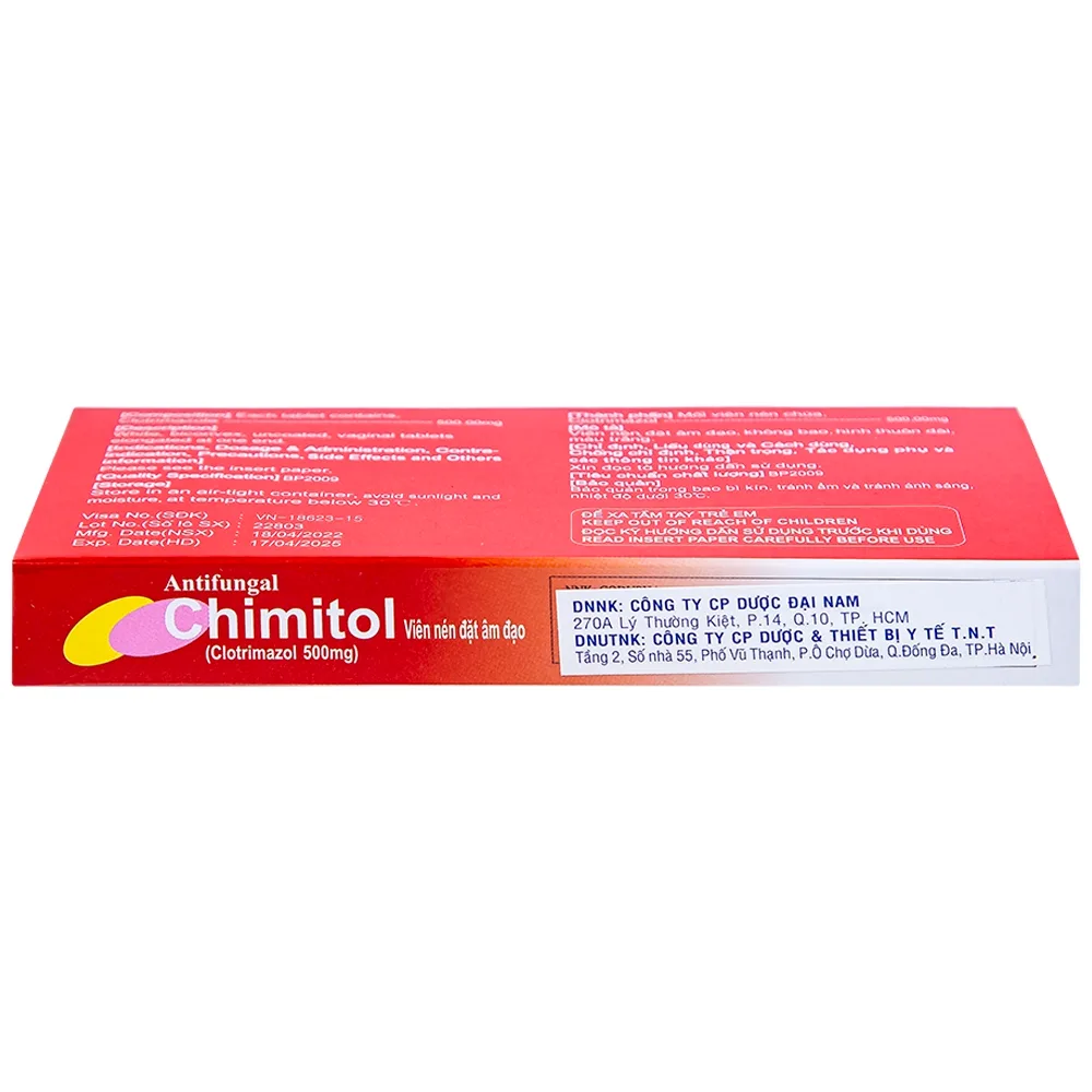 Hình ảnh Viên đặt âm đạo Chimitol Vaginal Tab Aprogen điều trị viêm âm đạo do nấm (1 vỉ x 2 viên)