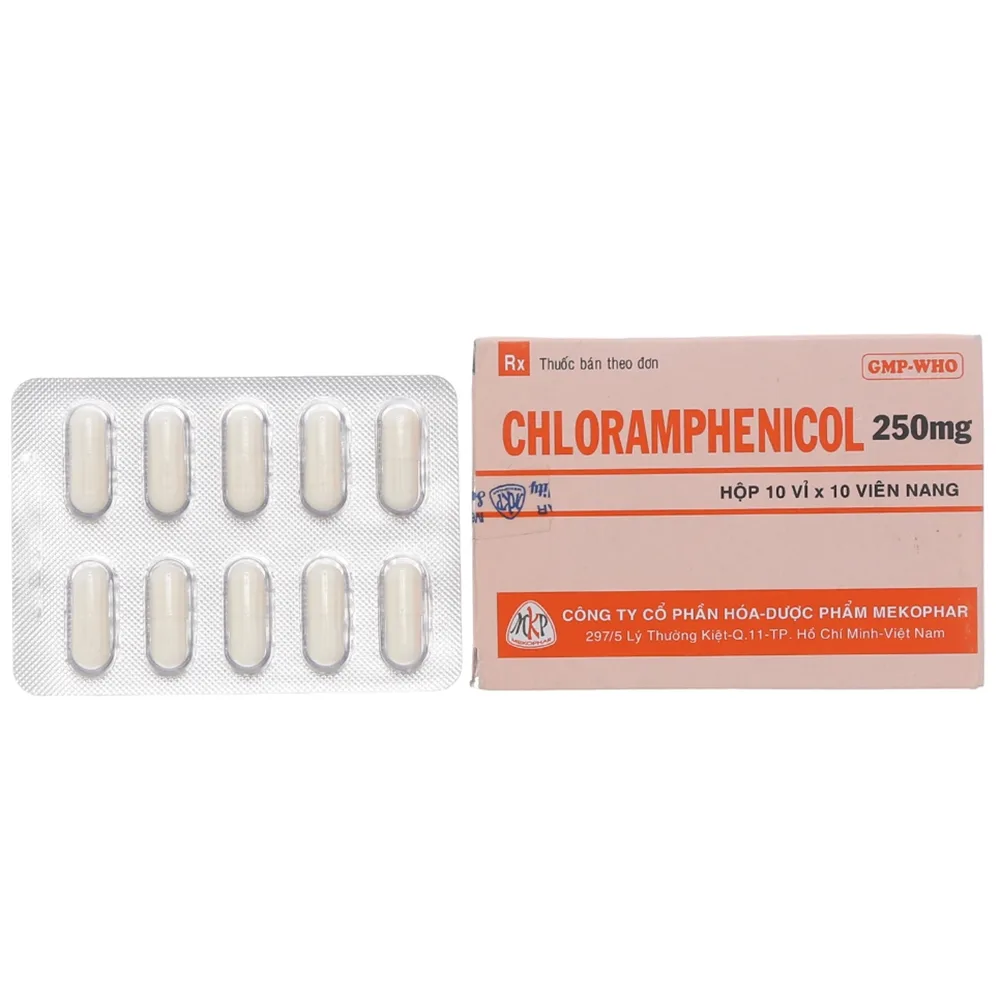 Hình ảnh Thuốc Chloramphenicol 250mg Mekophar điều trị những nhiễm khuẩn nặng do vi khuẩn nhạy cảm (10 vỉ x 10 viên)