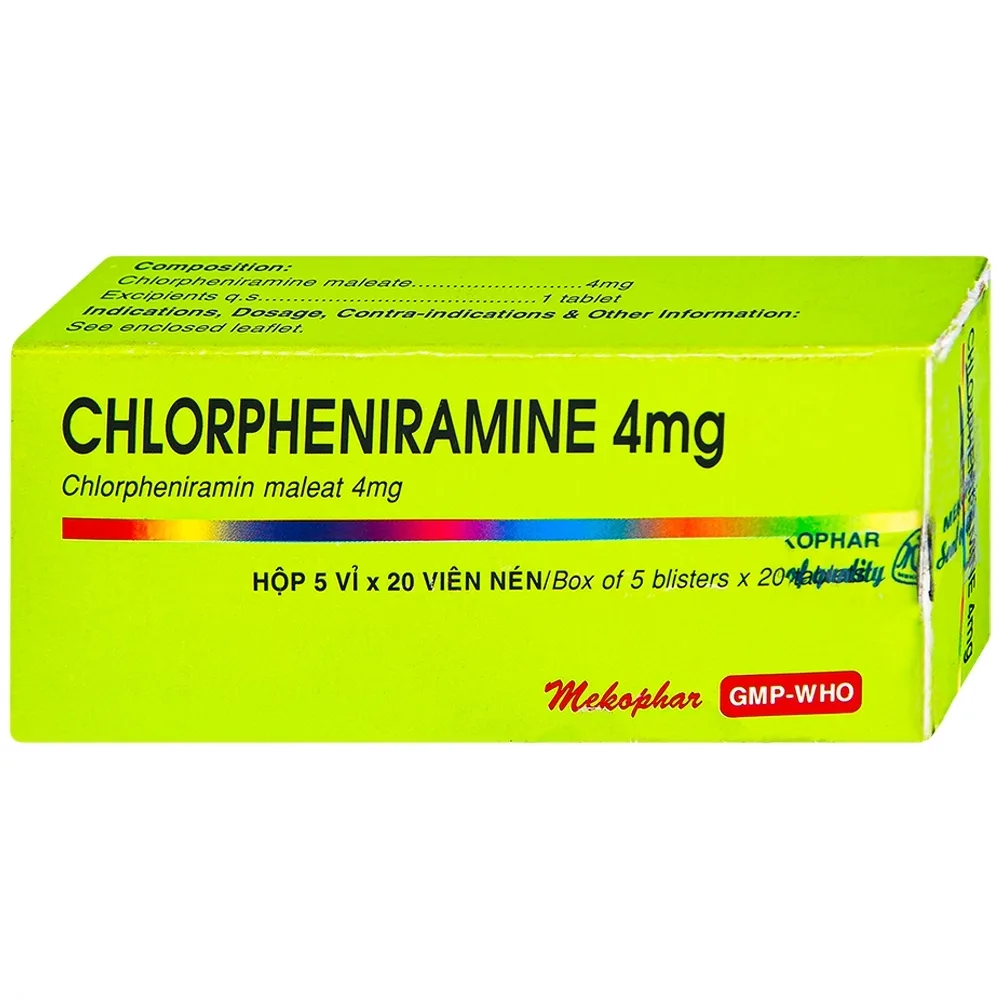 Hình ảnh Thuốc Chlorpheniramine 4mg Mekophar điều trị viêm mũi dị ứng mùa và quanh năm (5 vỉ x 20 viên)