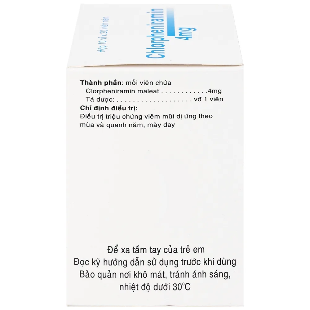 Hình ảnh Thuốc Chlorpheniramin 4mg Fourdiphar điều trị viêm mũi dị ứng, mày đay (10 vỉ x 20 viên)