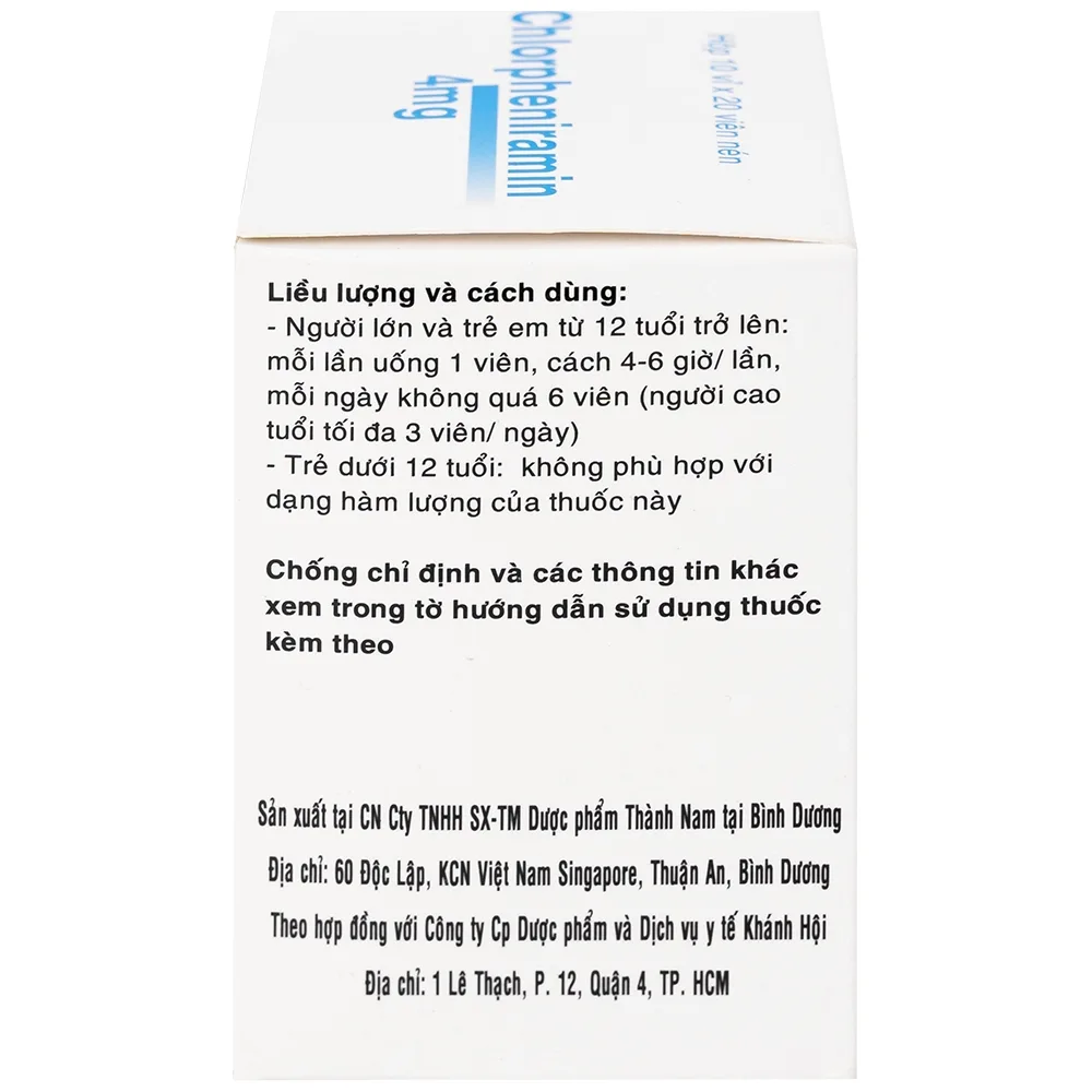 Hình ảnh Thuốc Chlorpheniramin 4mg Fourdiphar điều trị viêm mũi dị ứng, mày đay (10 vỉ x 20 viên)