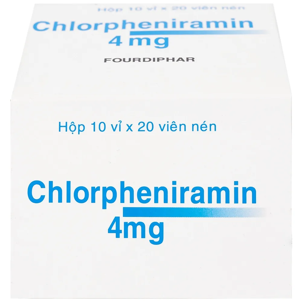 Hình ảnh Thuốc Chlorpheniramin 4mg Fourdiphar điều trị viêm mũi dị ứng, mày đay (10 vỉ x 20 viên)