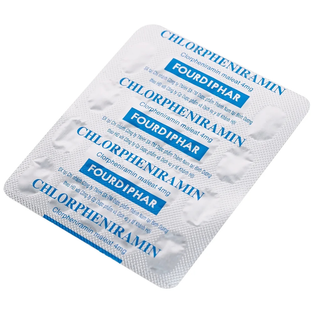 Hình ảnh Thuốc Chlorpheniramin 4mg Fourdiphar điều trị viêm mũi dị ứng, mày đay (10 vỉ x 20 viên)
