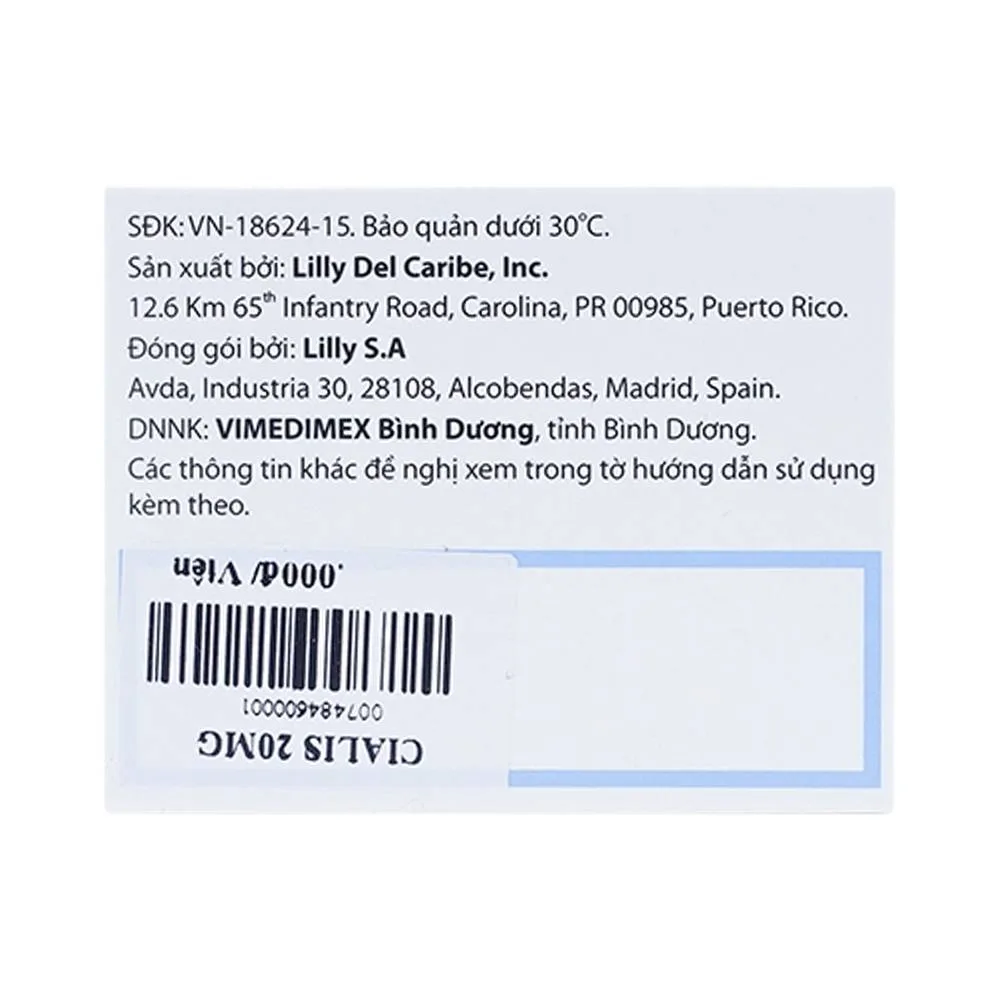 Hình ảnh Thuốc Cialis Lilly điều trị rối loạn cương dương (1 vỉ x 2 viên)