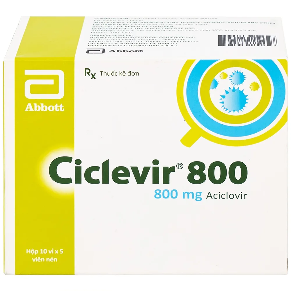 Hình ảnh Thuốc Ciclevir 800 Abbott điều trị nhiễm virus Herpes simplex tuýp 1 và 2 (10 vỉ x 5 viên)