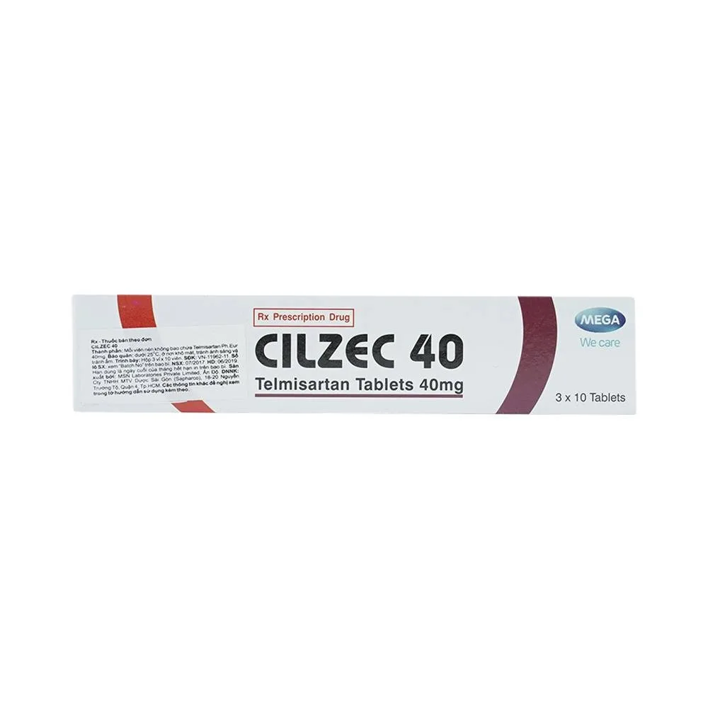 Hình ảnh Thuốc Cilzec 40 MSN điều trị cao huyết áp (3 vỉ x 10 viên)
