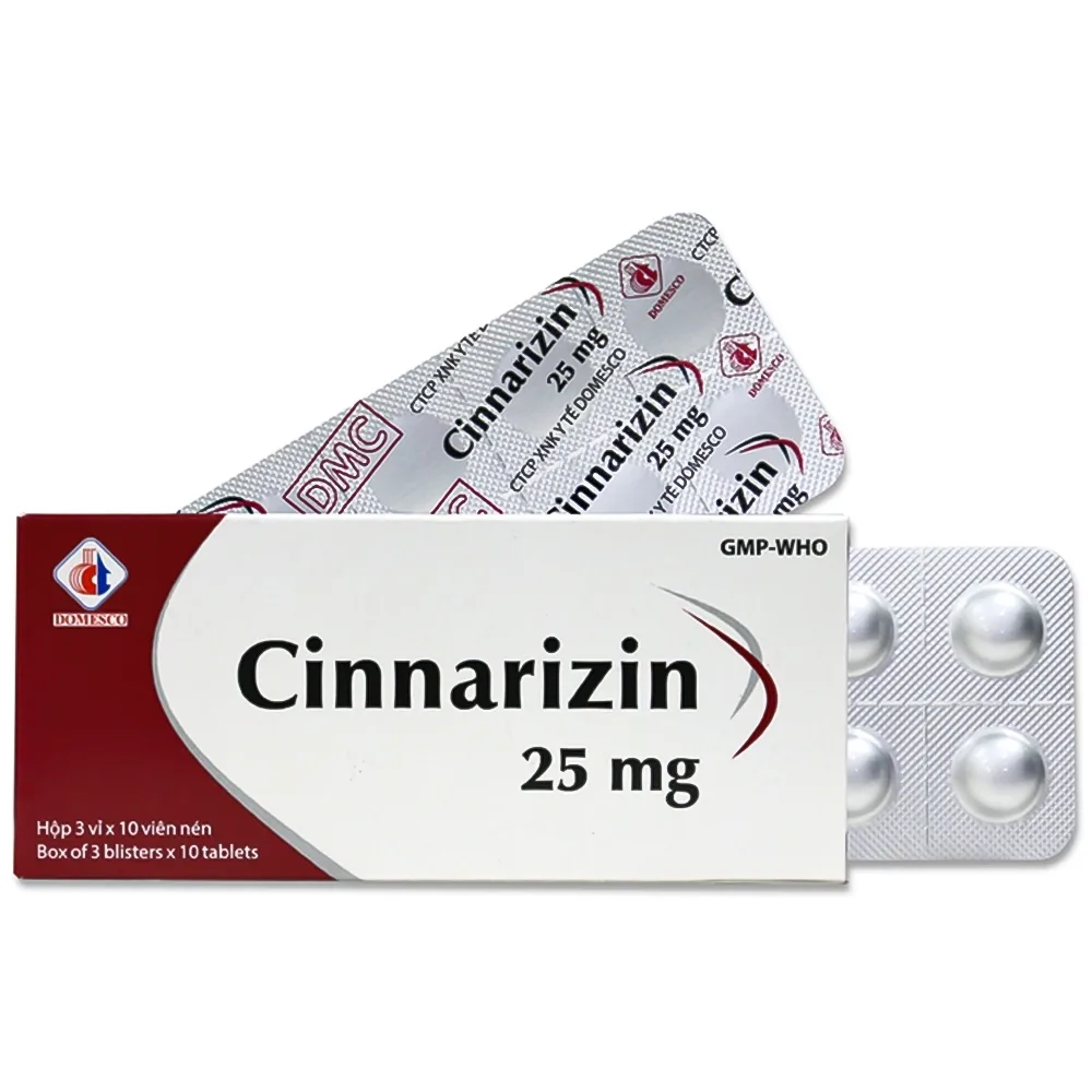 Hình ảnh Thuốc Cinnarizin 25mg Domesco điều trị bệnh mạch ngoại vi (3 vỉ x 10 viên)
