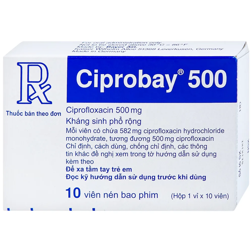 Hình ảnh Thuốc Ciprobay 500mg Bayer điều trị nhiễm trùng (1 vỉ x 10 viên)