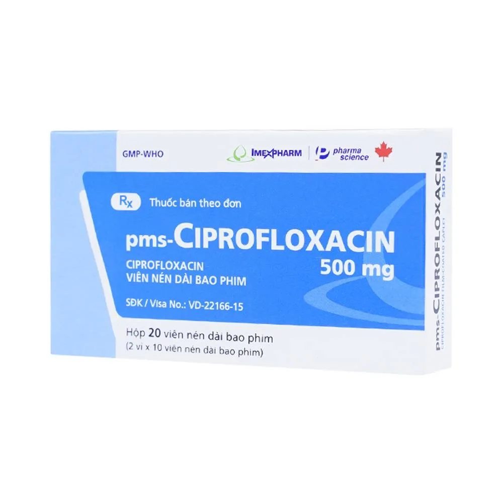 Hình ảnh Thuốc PMS-Ciprofloxacin 500mg điều trị nhiễm khuẩn nặng (2 vỉ x 10 viên)