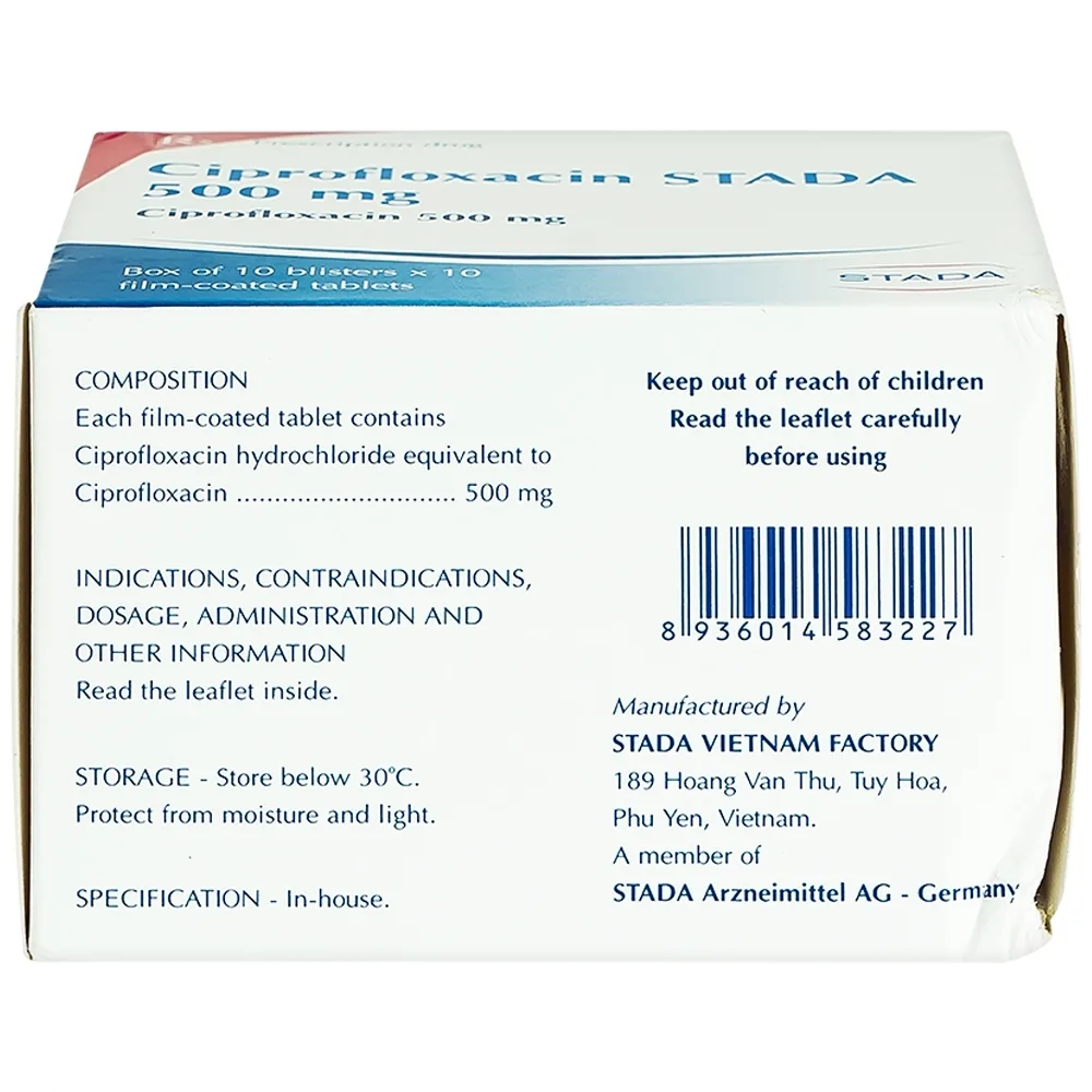 Hình ảnh Thuốc Ciprofloxacin Stada 500mg điều trị trong các trường hợp nhiễm khuẩn (10 vỉ x 10 viên)