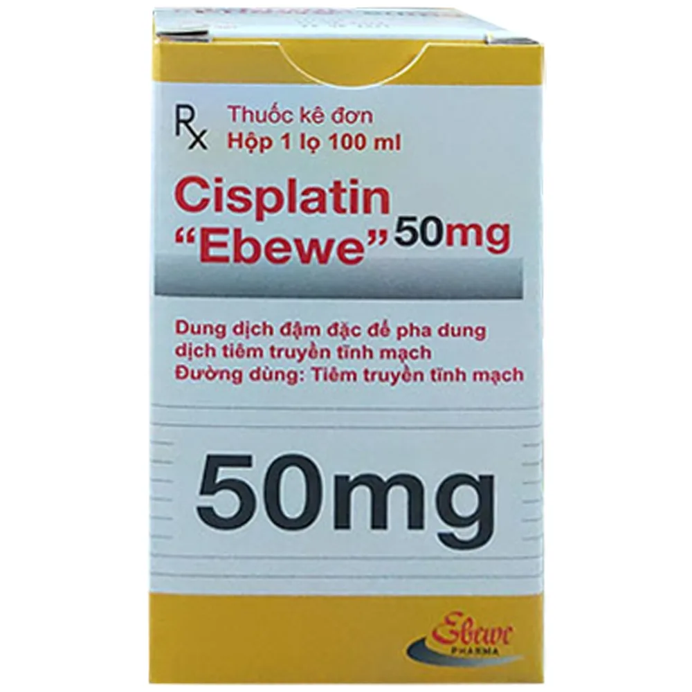 Hình ảnh Thuốc Cisplatin Ebewe 50mg Novartis hỗ trợ điều trị ung thư phổi tế bào nhỏ và không phải tế bào nhỏ (100ml)